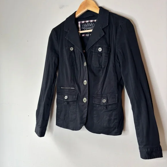 Guess Vintage Y2K Early 2000s Black Button Down Blazer Jacket Size S